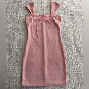 Dainty Pastel Pink Forever 21 Coquette Mini Dress w/ Lace Ribbon & Bow Small